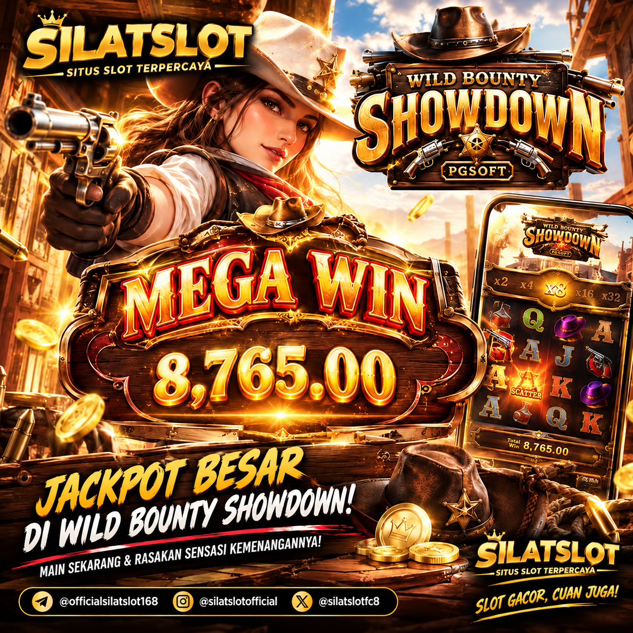 Thumbnail 1 of 3, Poster, SILATSLOT : Situs slot dengan jackpot besar Di Wild Bounty showdown designed and sold by SILATSLOT .
